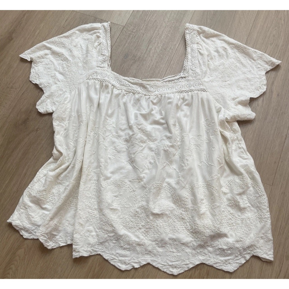 Lucky Brand Women's Blouse 2XL Ivory White Lace